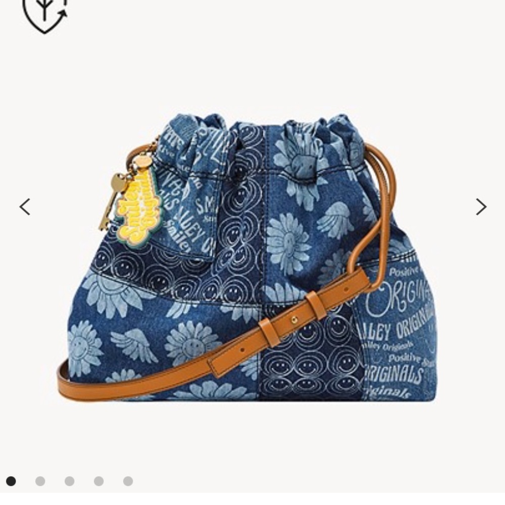 Fossil Smiley Drawstring Denim Bag